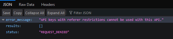 Error message about referer restrictions on the API key
