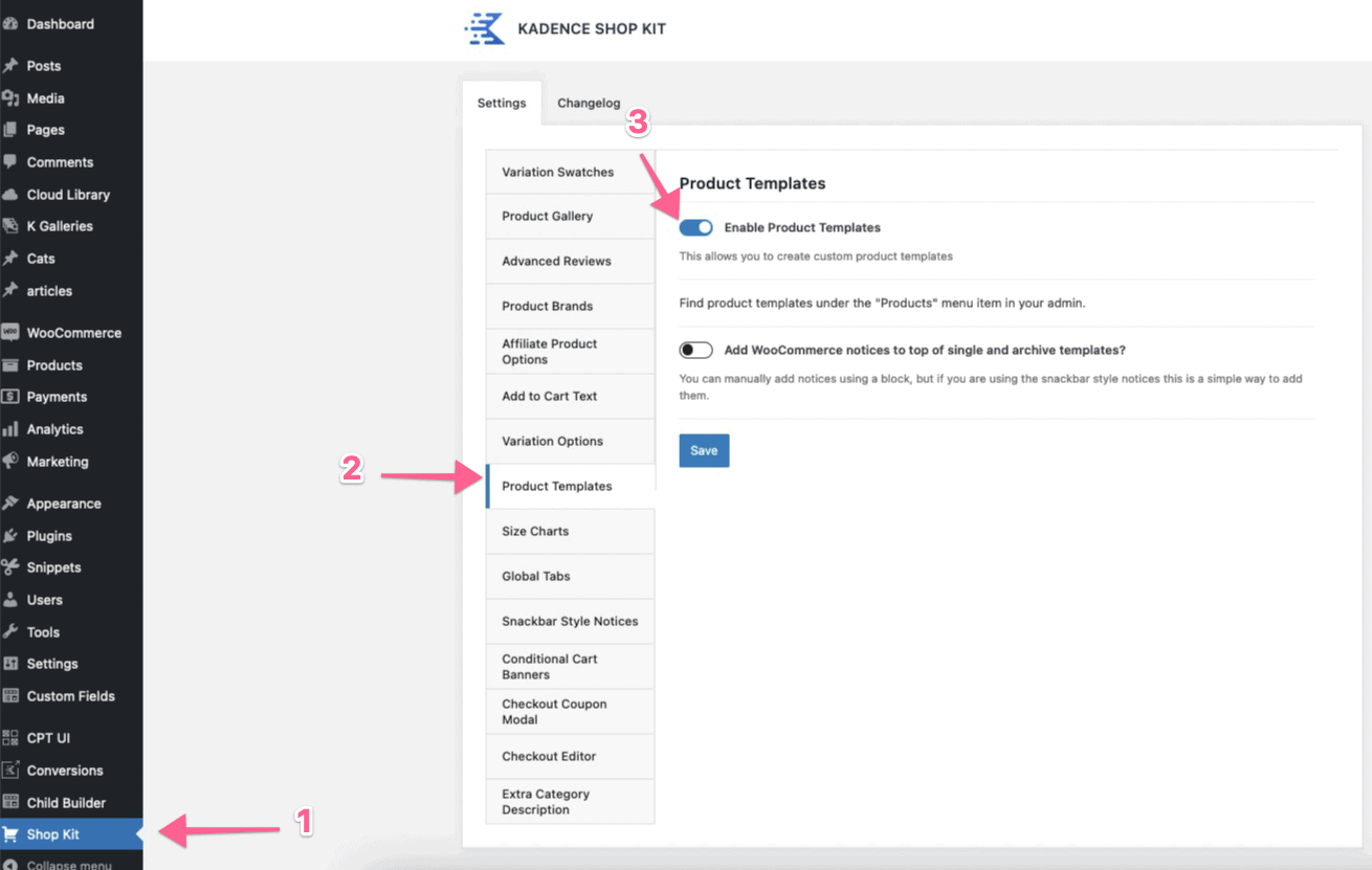 Enable Shopkit Woo Template
