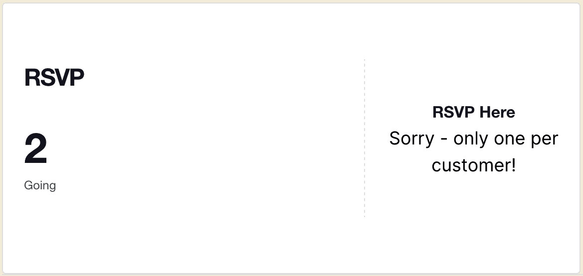 Message that appears when setting to one RSVP