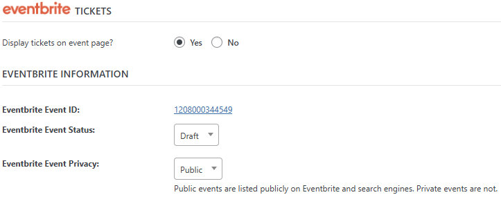 Leave this event Associated with eventbrite.com and display tickets on event page
