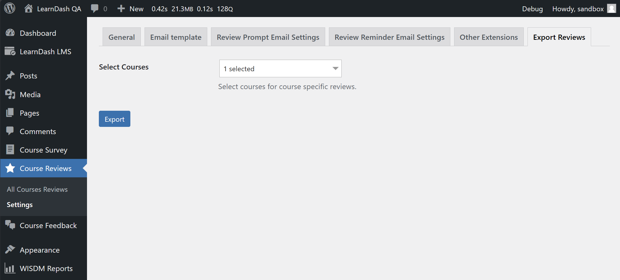 Export Reviews Settings
