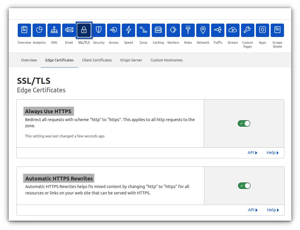 Head to the Edge Certificates section and turn on Always Use HTTPS. It might take a while for the changes to be visible, so check it after a few hours. Once you see a confirmation message and a padlock icon near the site’s URL, you’ll know that it’s active.