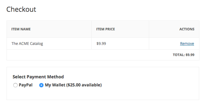The member's EDD Wallet balance on the checkout page