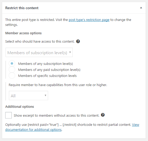 Post restriction meta box with disabled fields