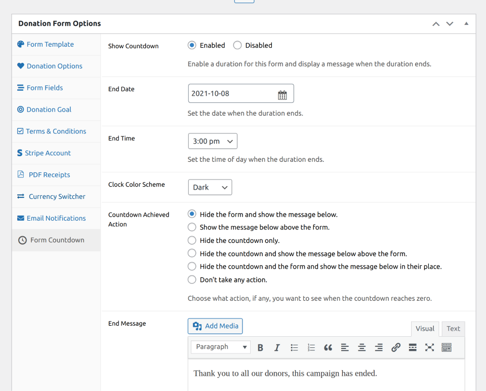 Form Countdown Settings
