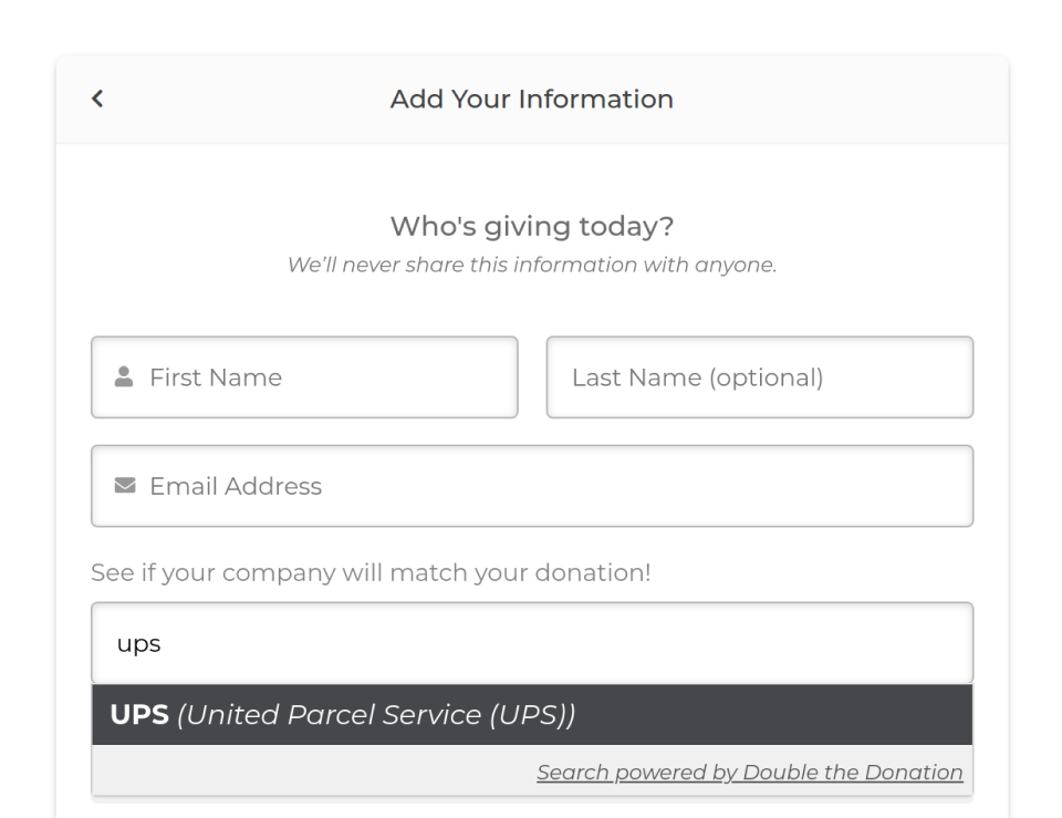 company search via give - double the donation