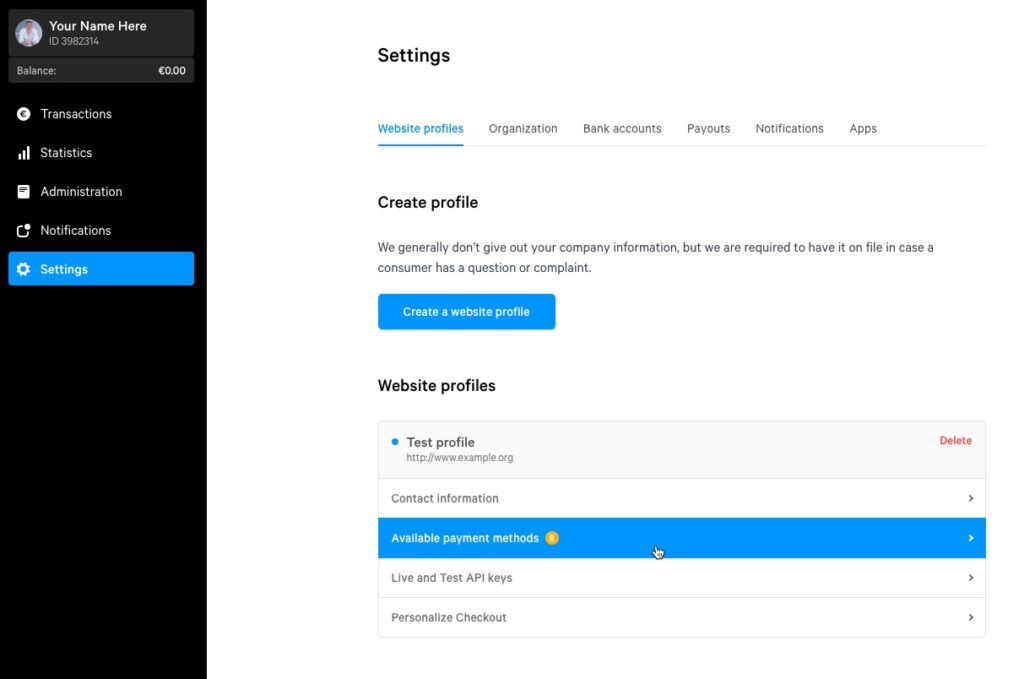 The Mollie payment gateway settings screen.