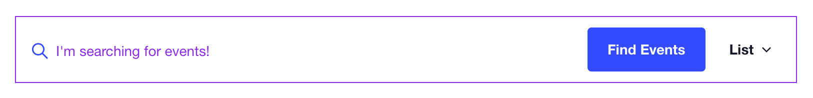 The calendar search bar with custom violet text and border