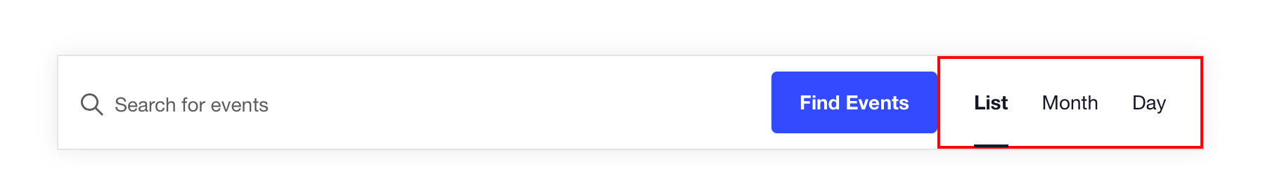 The Events Bar showing views as a horizontal tab row