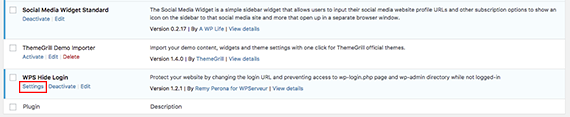 settings link highlighted