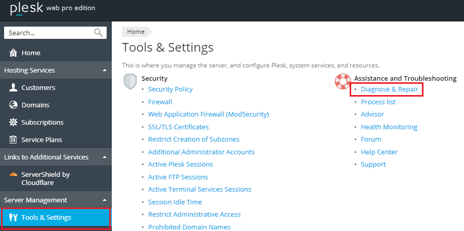 tools and settings screenshot