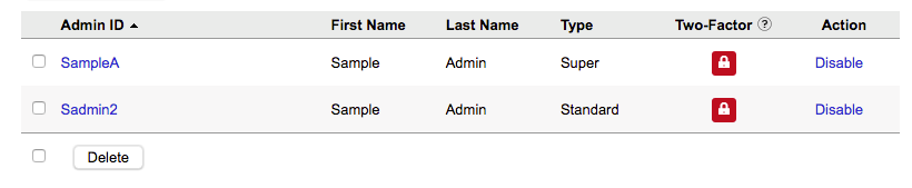 administrator list after deletion
