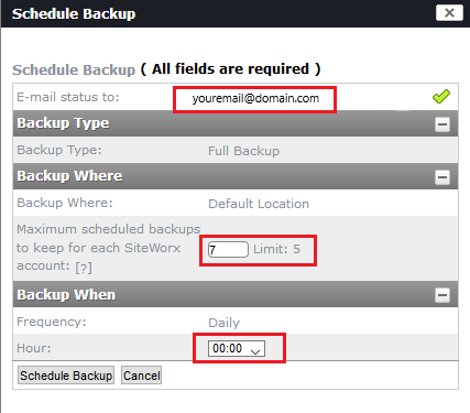 additional details of backup schedule