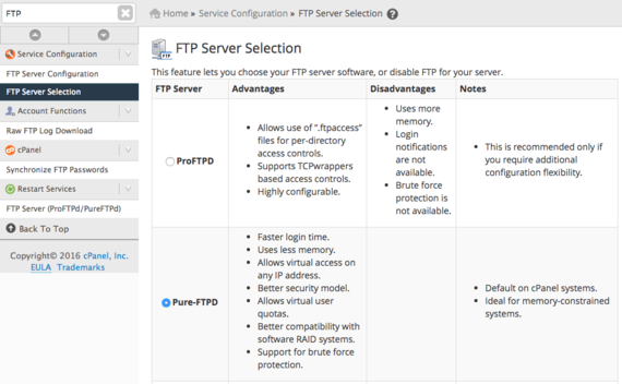 FTP server selection