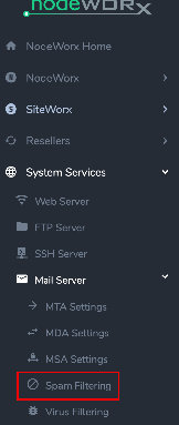spam filtering link highlighted