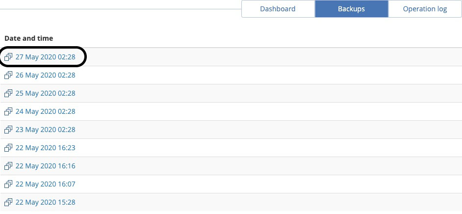 list of backups