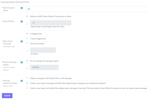spam configuration panel