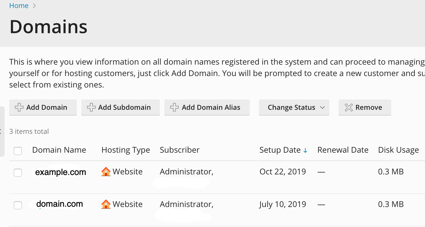 plesk domain list