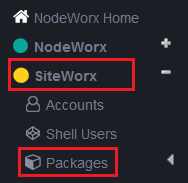 siteworx packages link highlighted