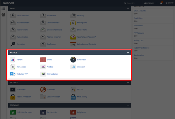 metrics section of cpanel