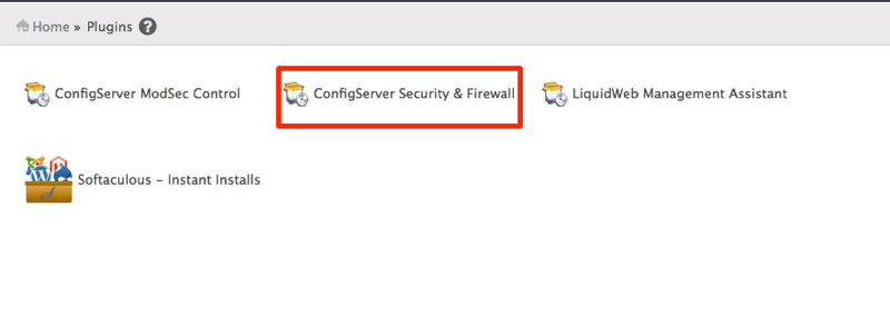 plugin home showing configserver security highlighted