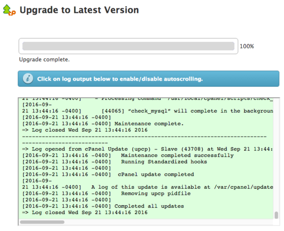 successful upgrade message