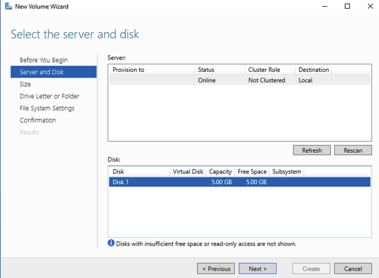 disk selection highlighted
