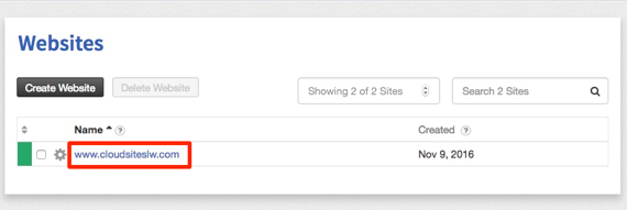 site name highlighted