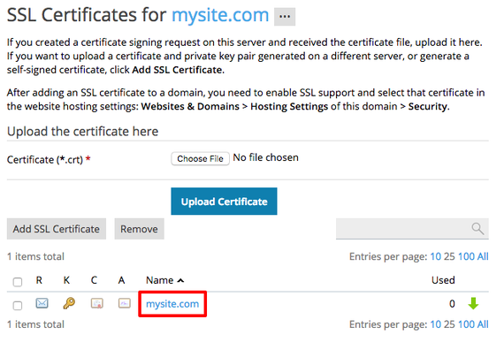 certificate name highlighted