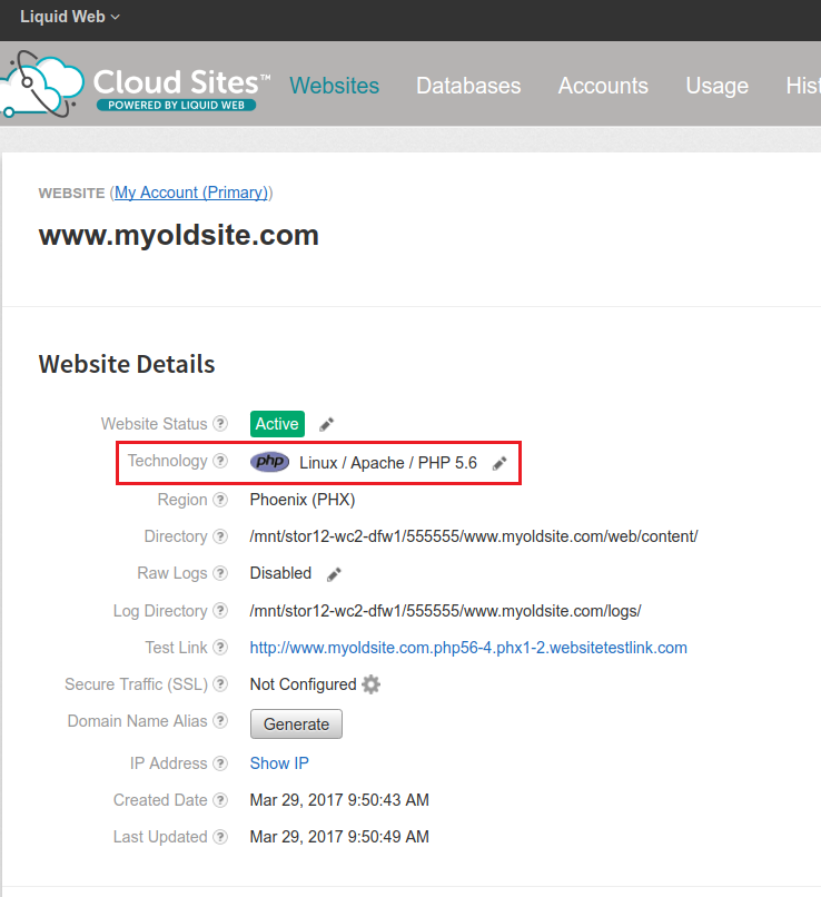 technology section highlighted in site details