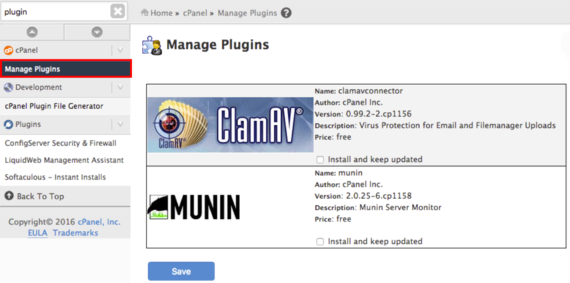 manage plugins highlighted