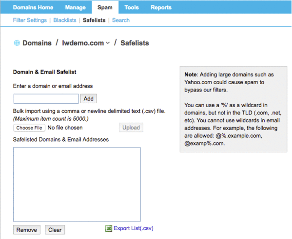 domain email safelist added gif