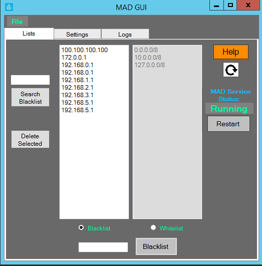 MAD gui main page