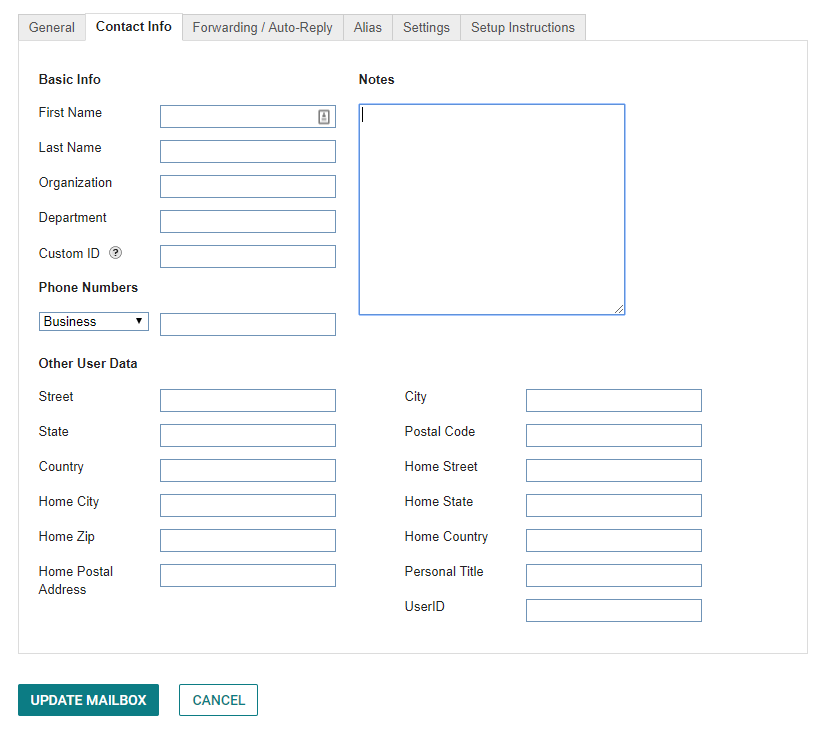 contact info tab