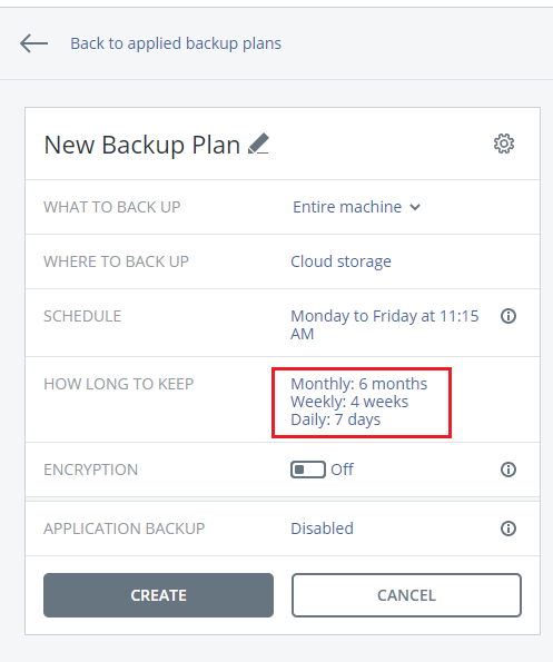 retention schedule screen
