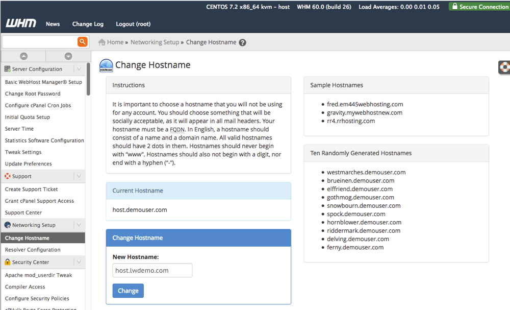 hostname changed