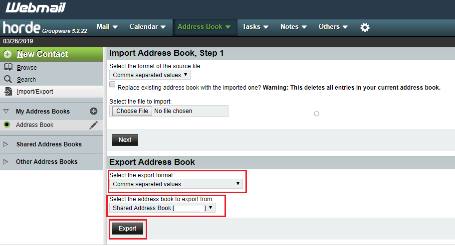horde export screen