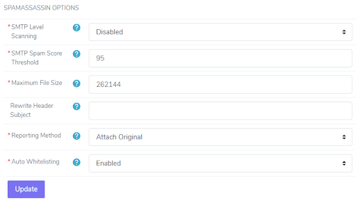 spam filtering options