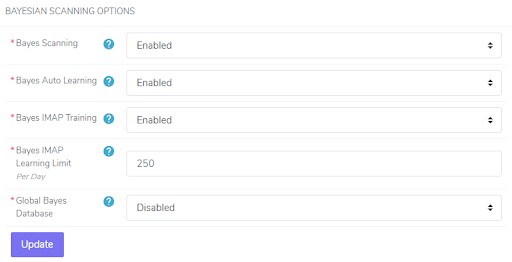 bayesian scanning options page