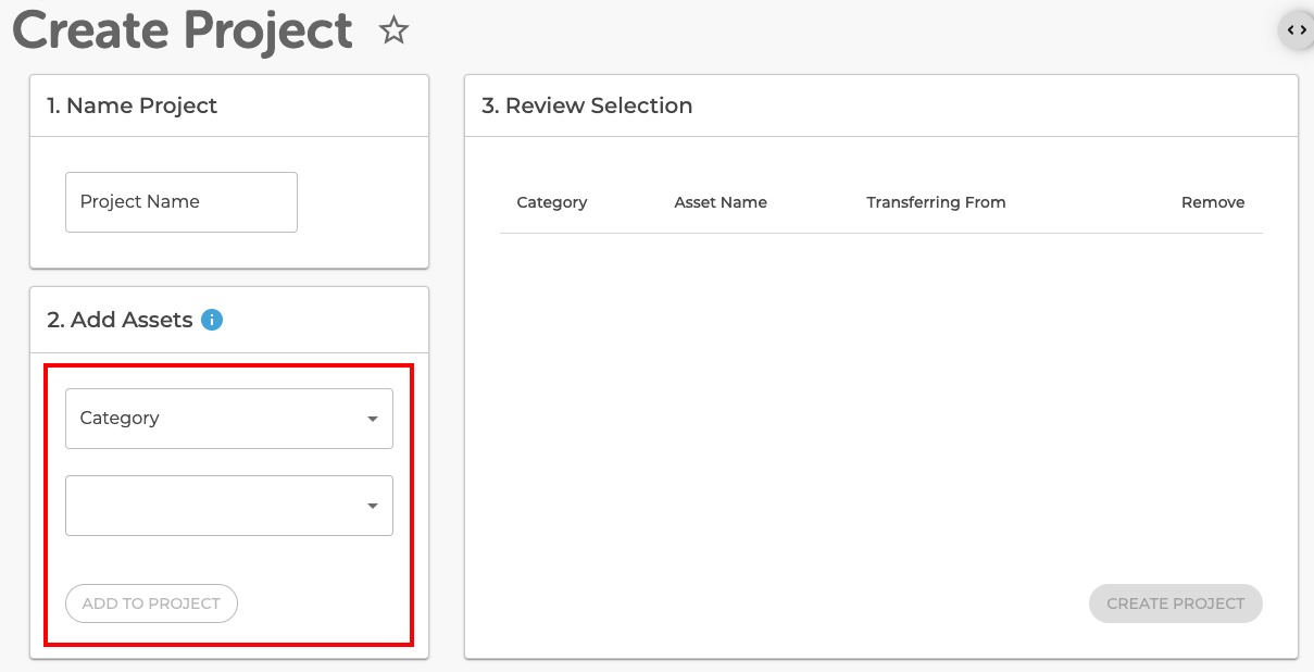 adding an asset to project screen