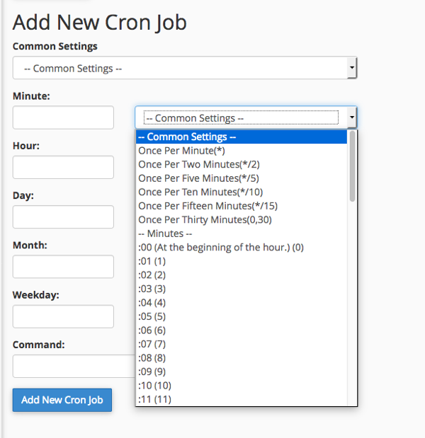 common settings in minute showing
