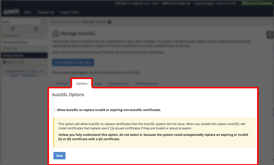 autossl options tab