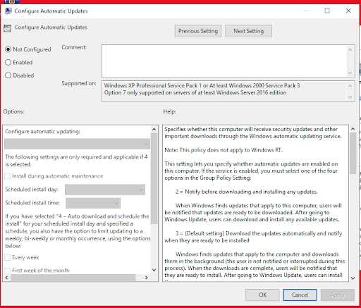 automatic updates options
