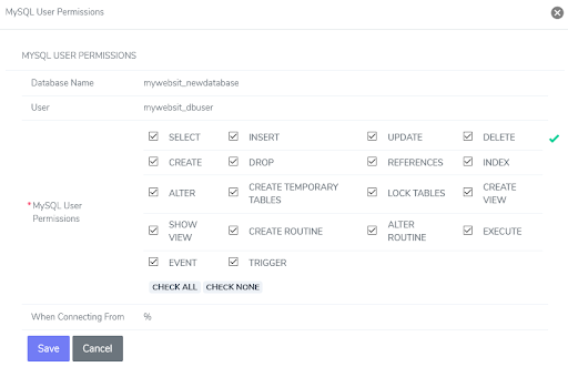 editing database user permissions