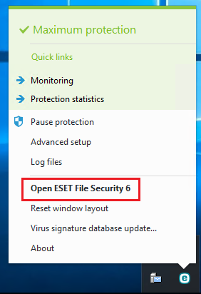 eset taskbar menu