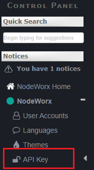 api key menu link