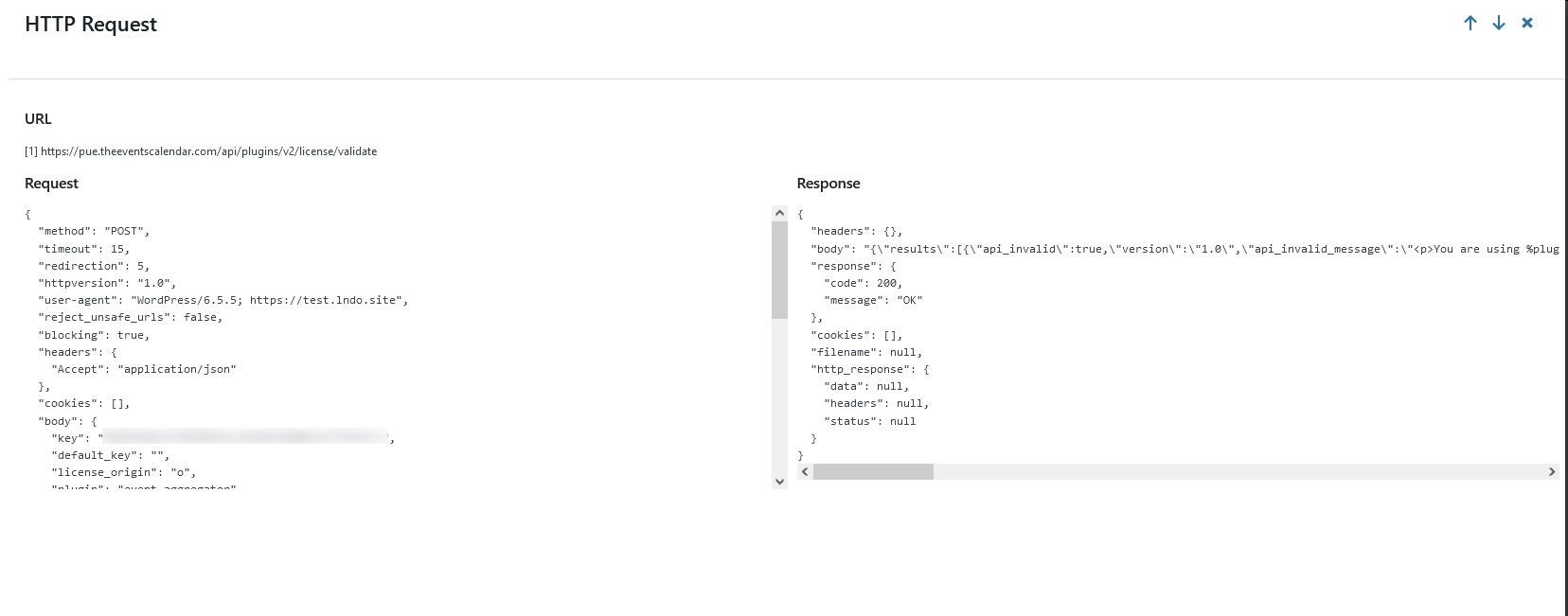 Screenshot of an HTTP request header and response.