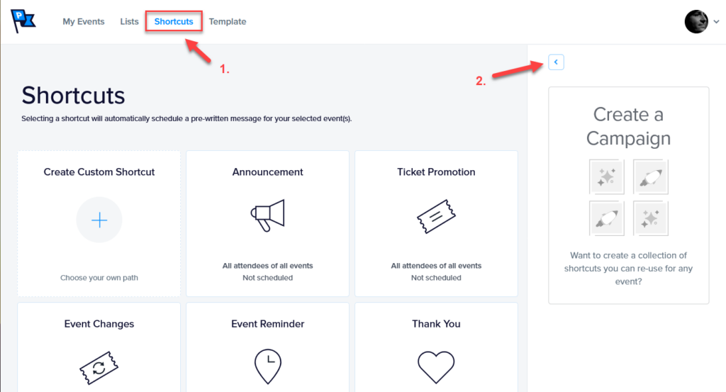 The Create a Campaign sidebar expanded on the Promoter Shortcuts page