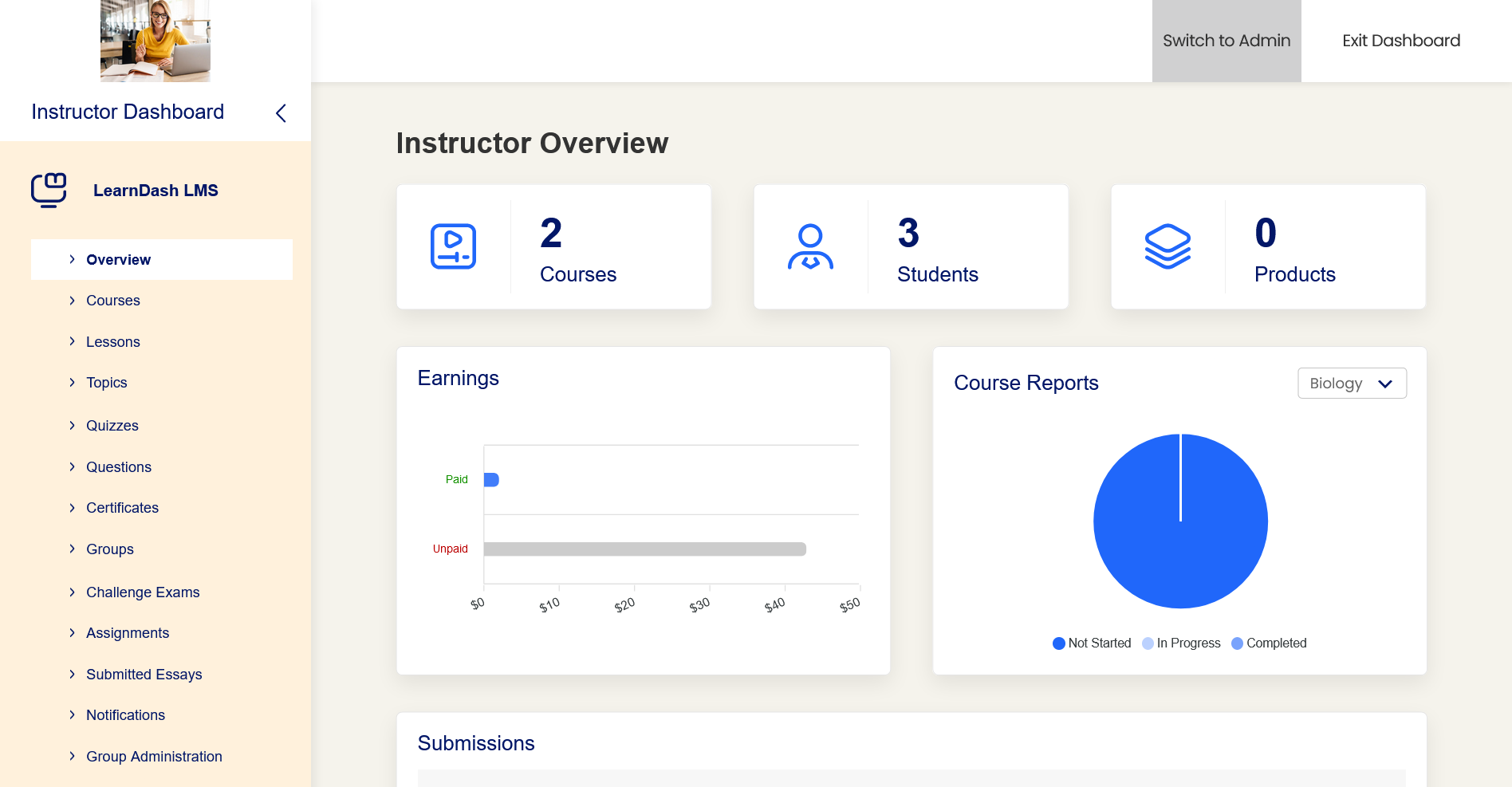 Instructor Dashboard Settings Menu