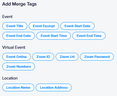 The merge tags panel in the Promoter message editor